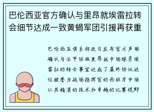 巴伦西亚官方确认与里昂就埃雷拉转会细节达成一致黄蝎军团引援再获重要战利品